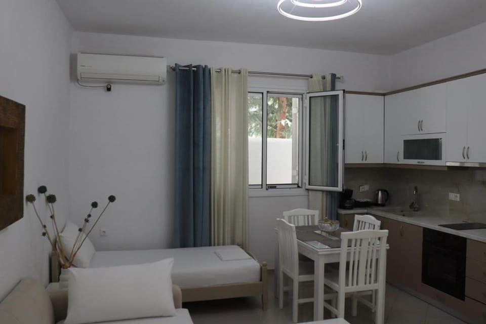 Bed, Kitchen or kitchenette, Living room, air conditioner