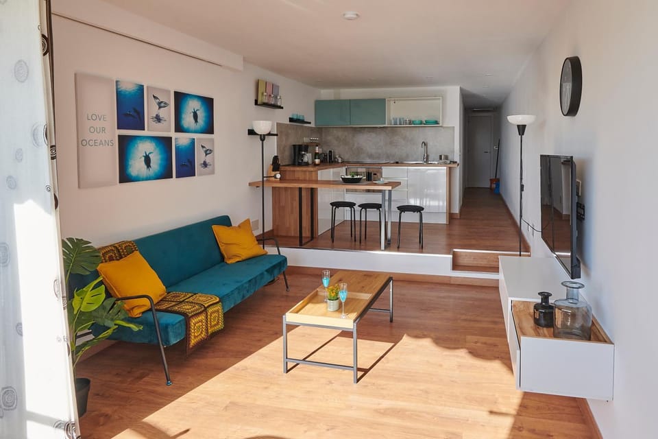 Living room, kitchen, air conditioner