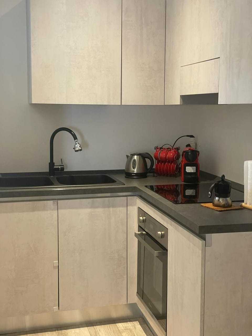 Kitchen or kitchenette, stove