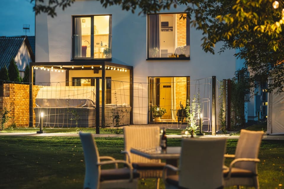 Property building, Patio, Night, Garden, Seating area, Garden view