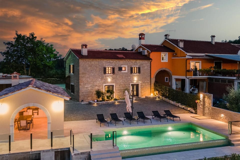 Property building, Pool view, Swimming pool, Sunset