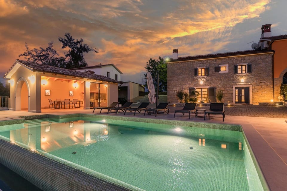 Property building, Swimming pool, Swimming pool, Sunset
