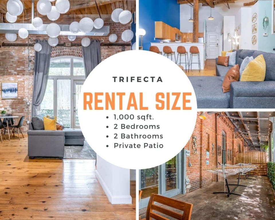 100 Year-Old Historic Brick 2BR Loft & Large Patio & Hammocks & High Ceiling Apartment in Durham