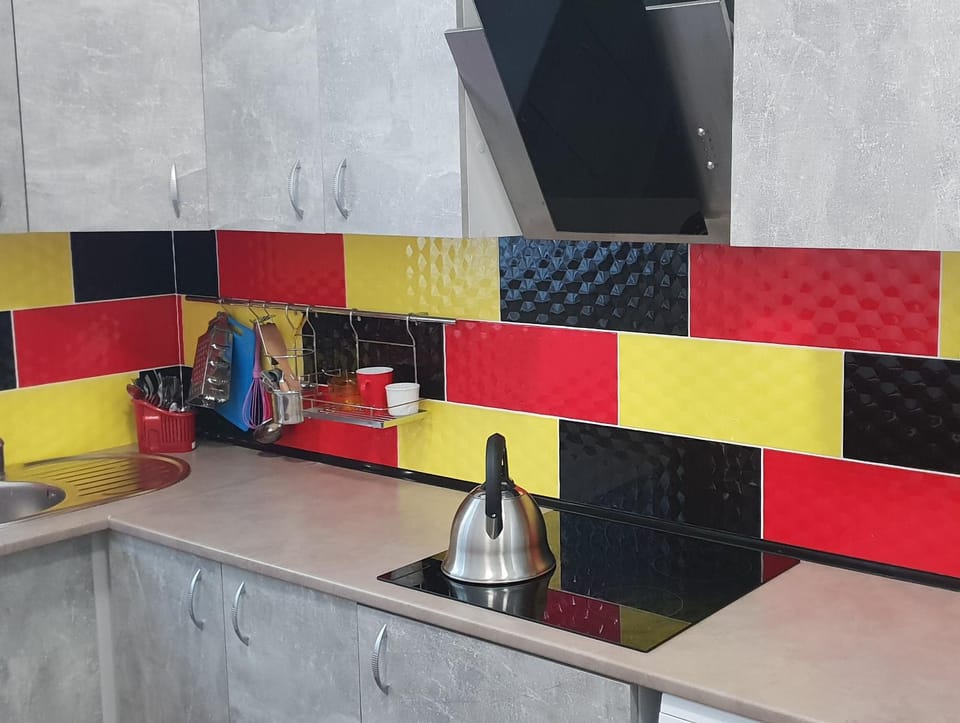 Kitchen or kitchenette, stove