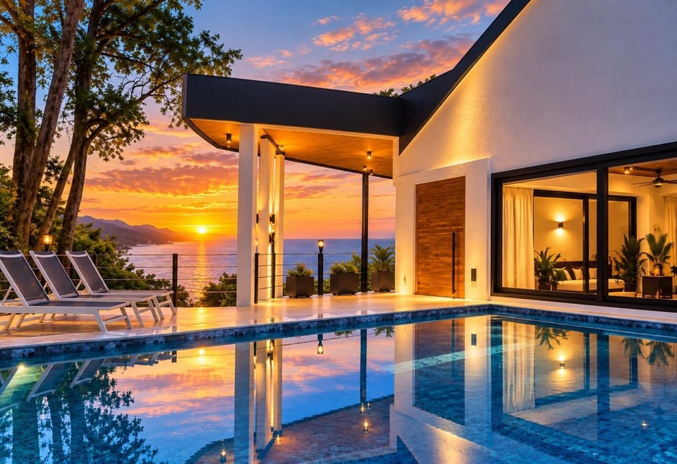 Natural landscape, Pool view, Sea view, Swimming pool, Sunset, sunbed