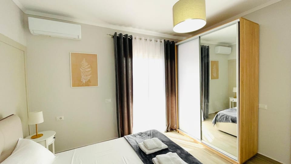 Bed, Photo of the whole room, Bedroom, towels, wardrobe, air conditioner