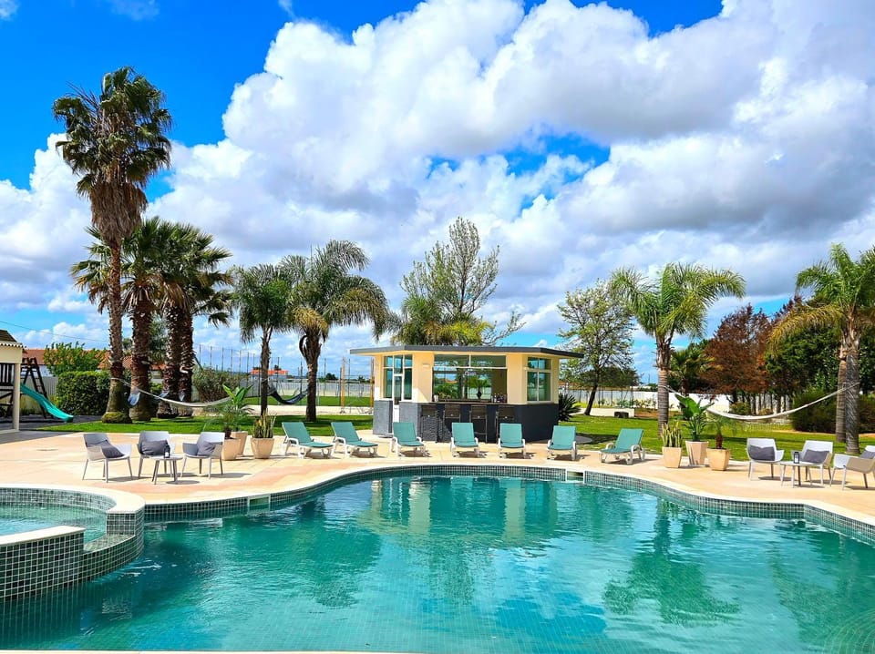 Natural landscape, Garden, Garden view, Swimming pool, sunbed