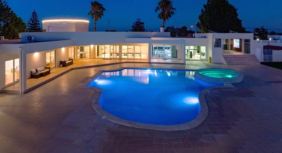 Property building, Night, Swimming pool