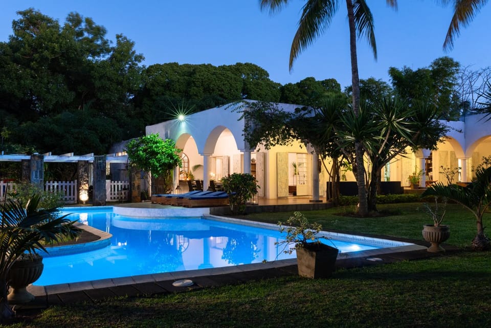 Property building, Night, Garden, Swimming pool