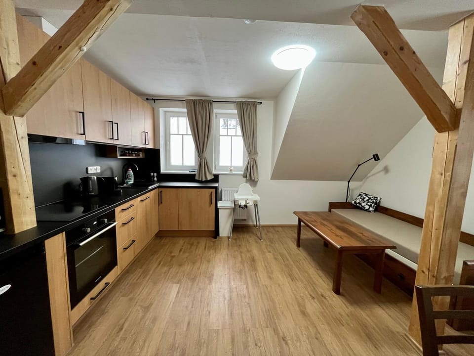 Living room, kitchen