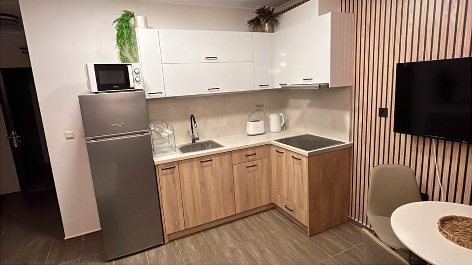 Kitchen or kitchenette, stove