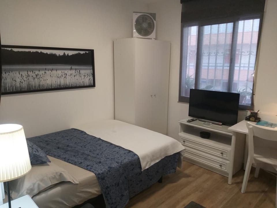 Bed, TV and multimedia, Living room, Photo of the whole room, Seating area, Bedroom, wardrobe, air conditioner