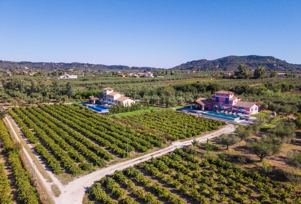 Property building, Natural landscape, Bird's eye view, Garden, Mountain view