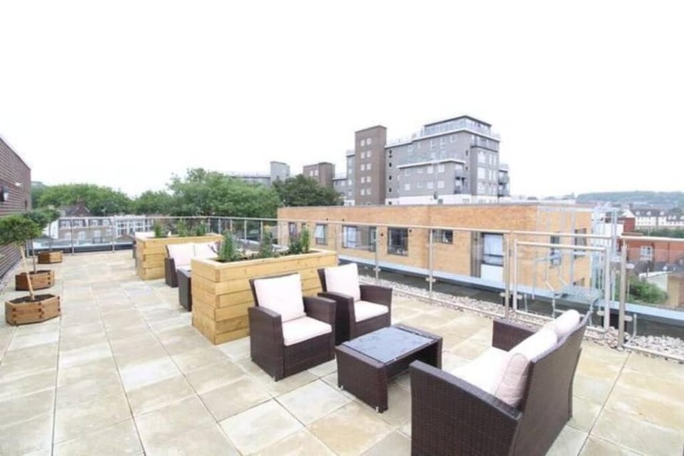 Property building, Patio, Day, View (from property/room), Balcony/Terrace, Living room, Seating area