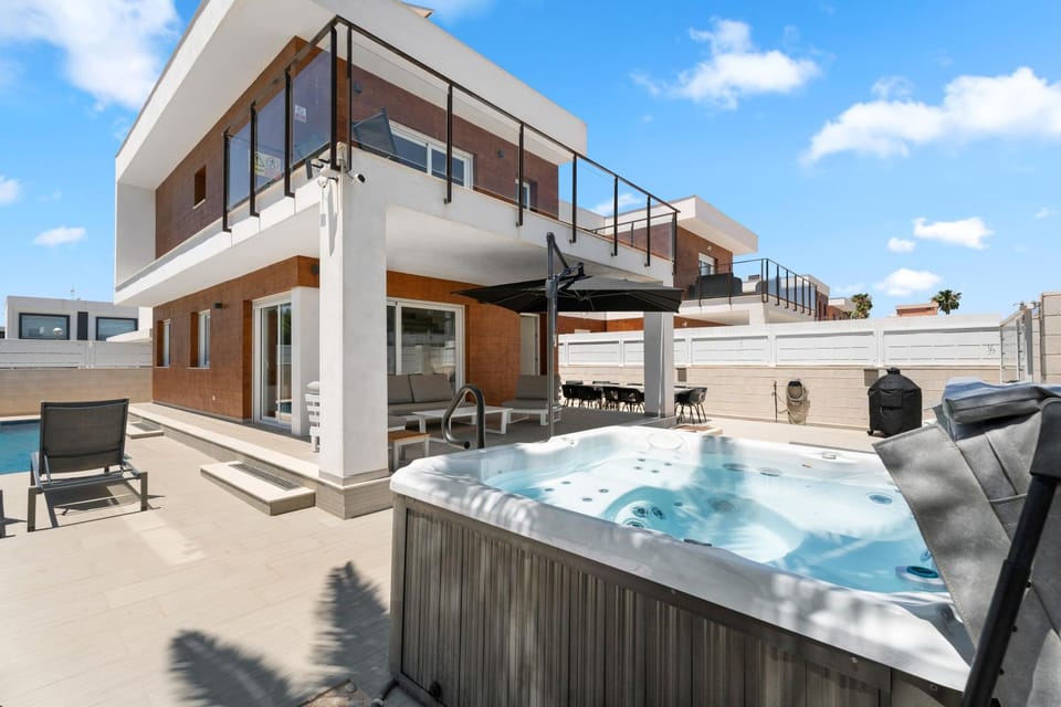 Property building, Living room, Swimming pool