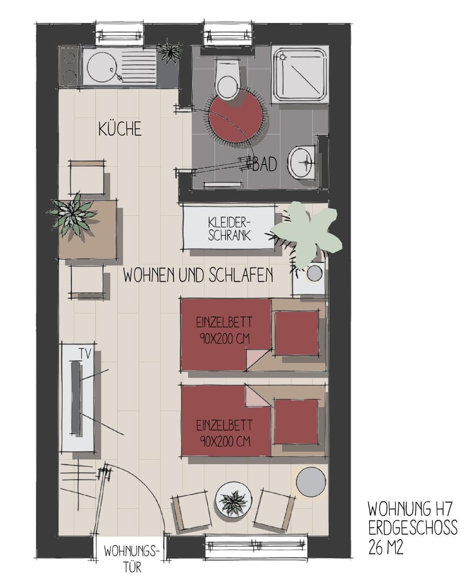 Photo of the whole room, Floor plan