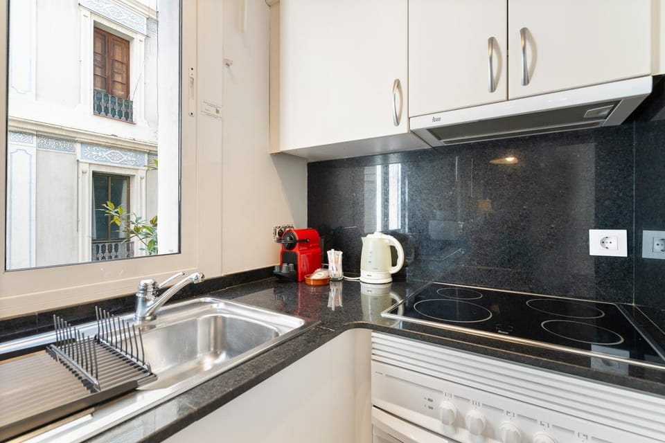 Kitchen or kitchenette, stove