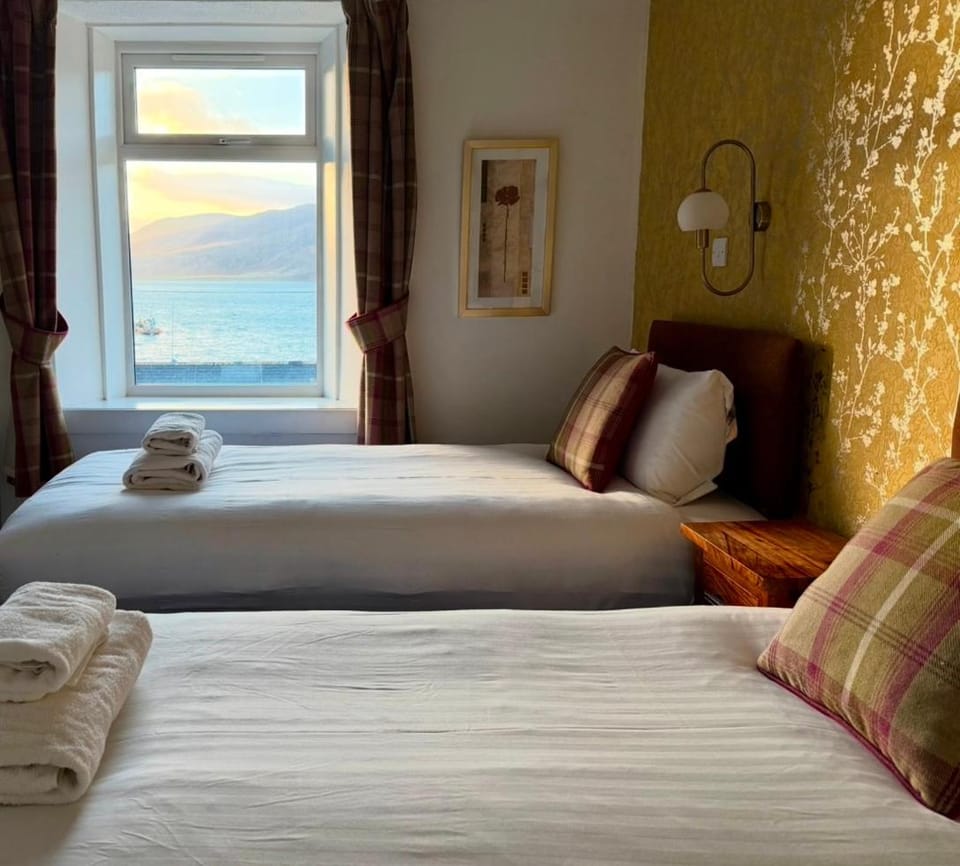 Bed, Natural landscape, Bedroom, Sea view, towels
