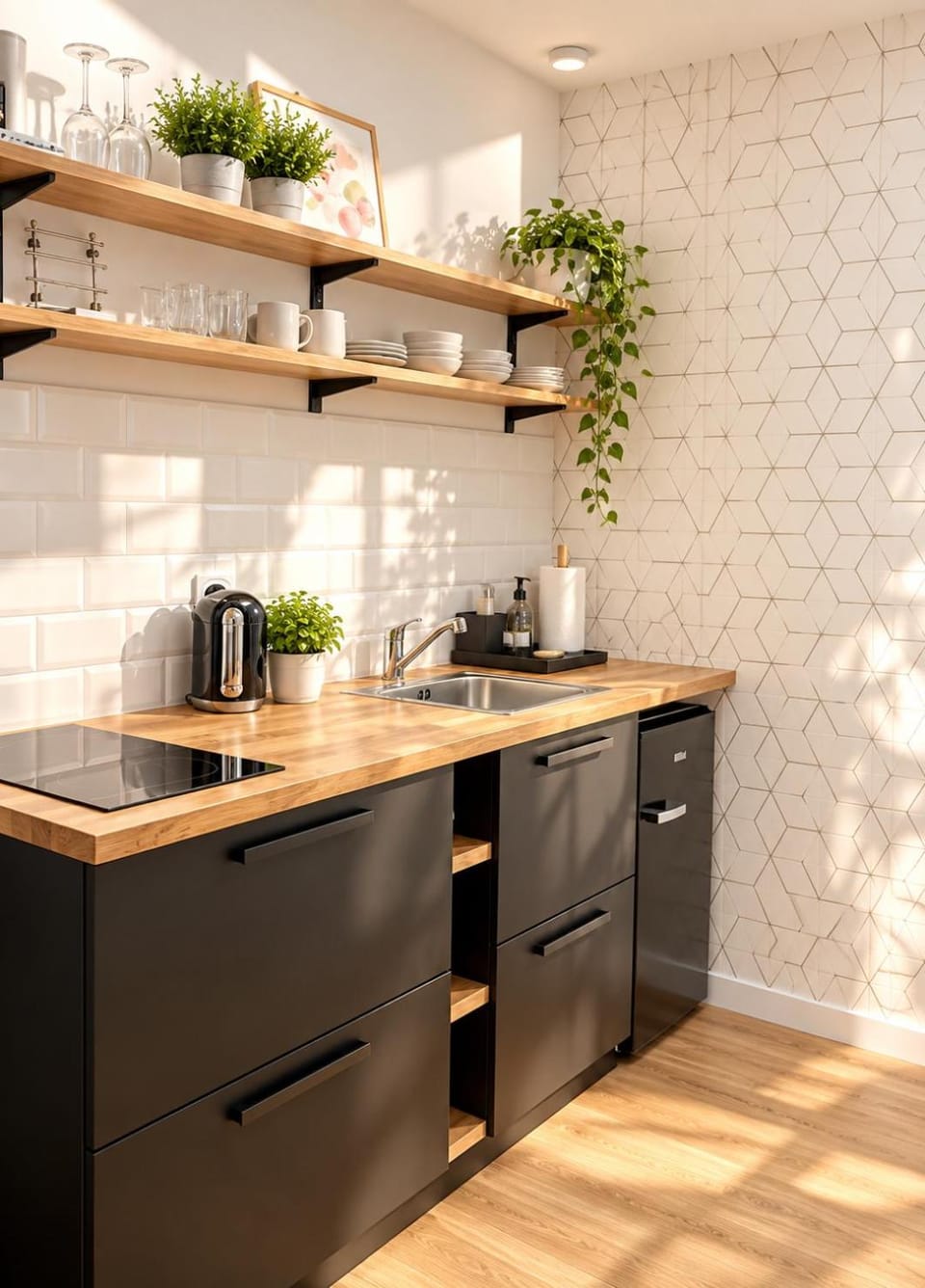 Kitchen or kitchenette, stove