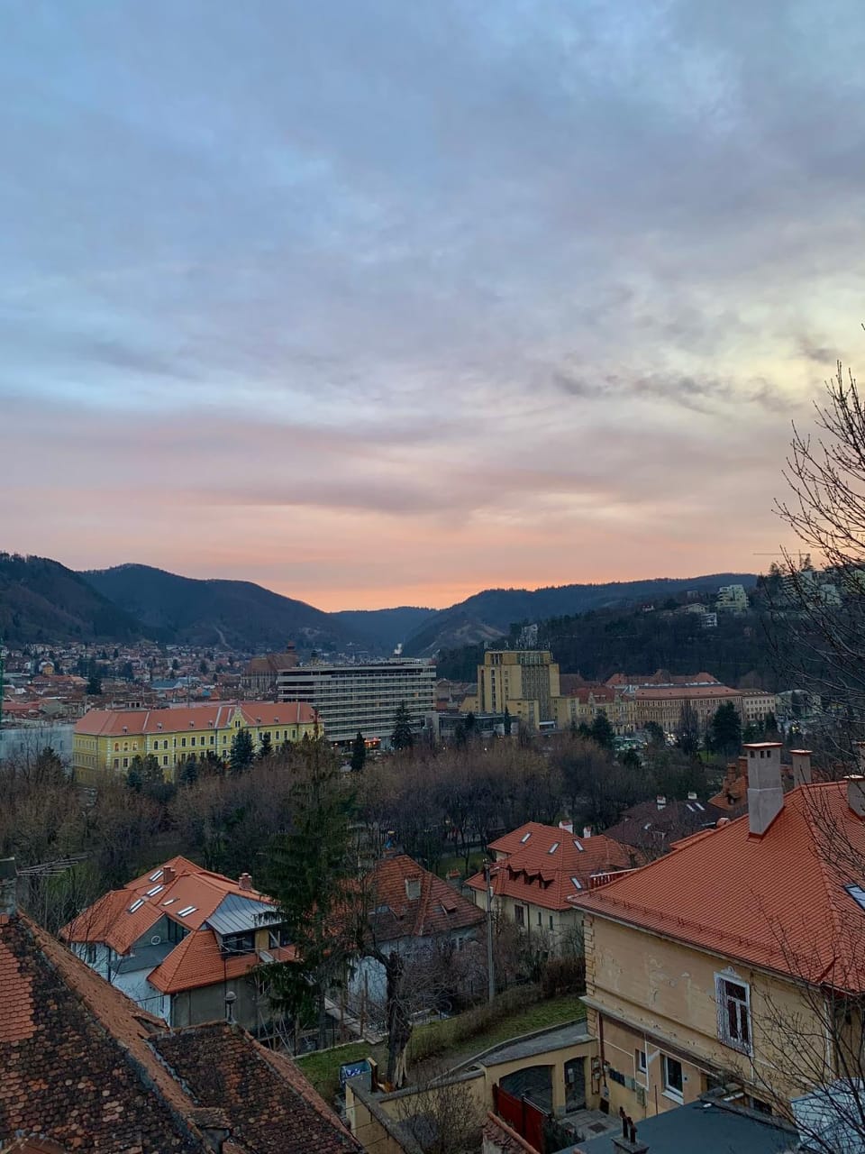 Neighbourhood, City view, Mountain view, Street view, Sunset