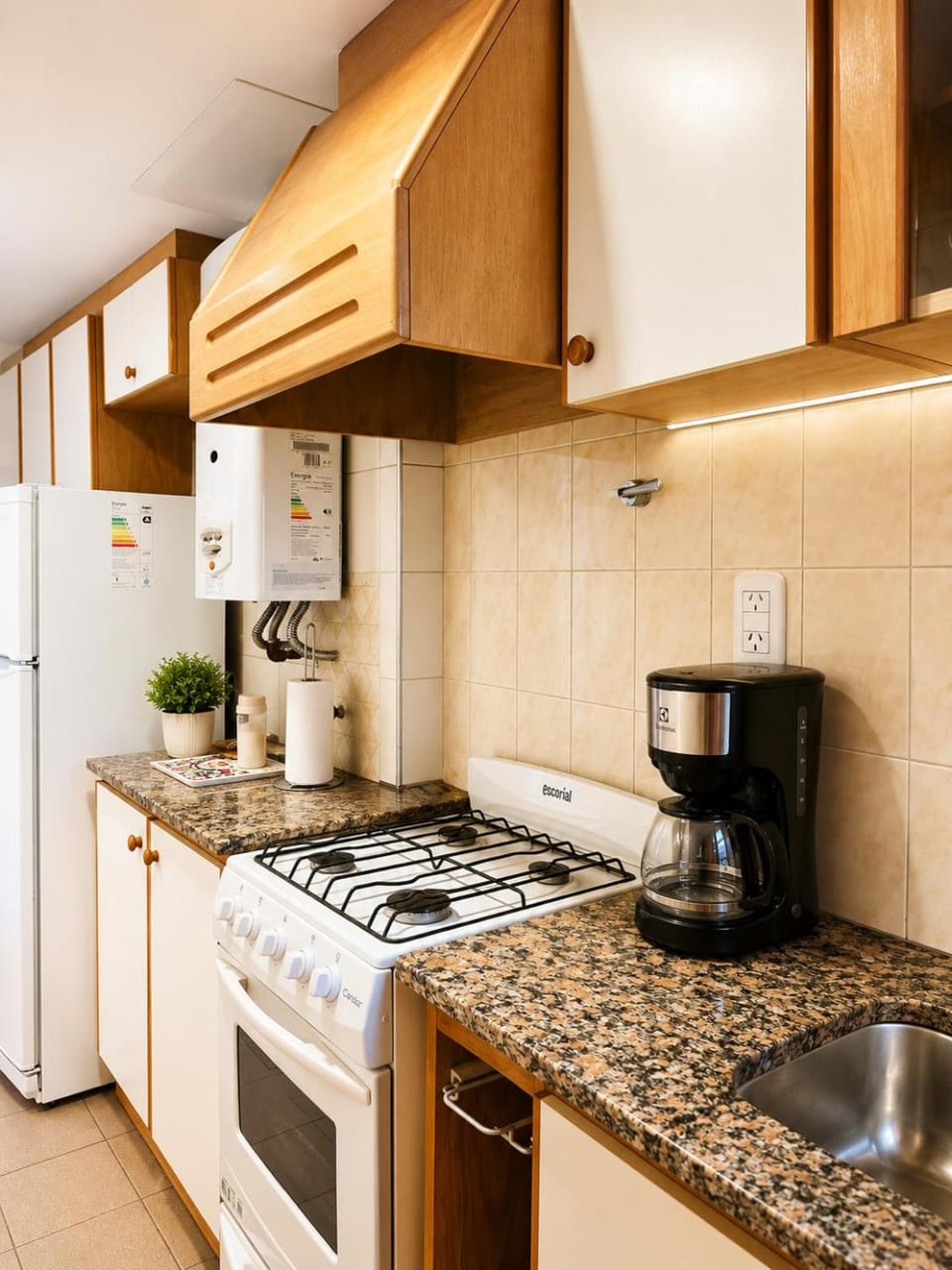 Kitchen or kitchenette, stove