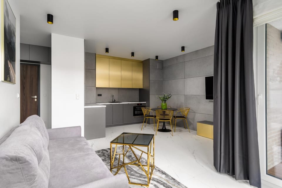 Kitchen or kitchenette, Living room, Seating area, Dining area