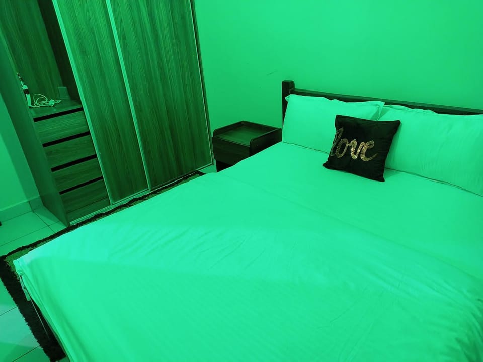 Bed, wardrobe