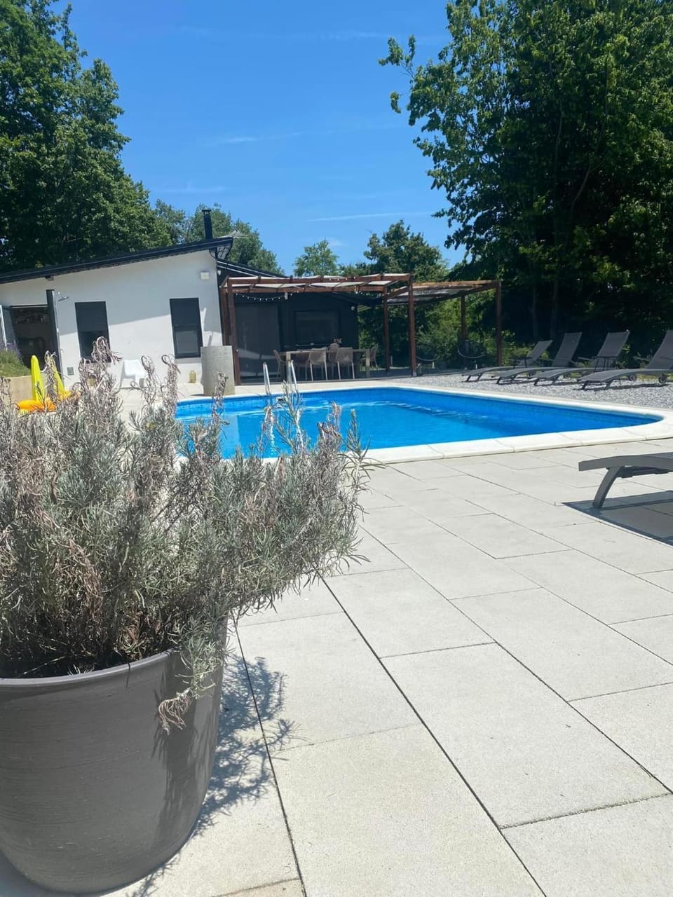 Property building, Living room, Swimming pool