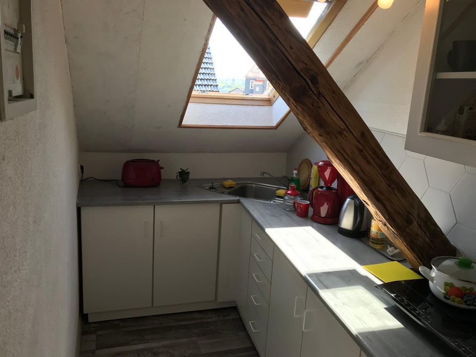 Kitchen or kitchenette, stove, toaster