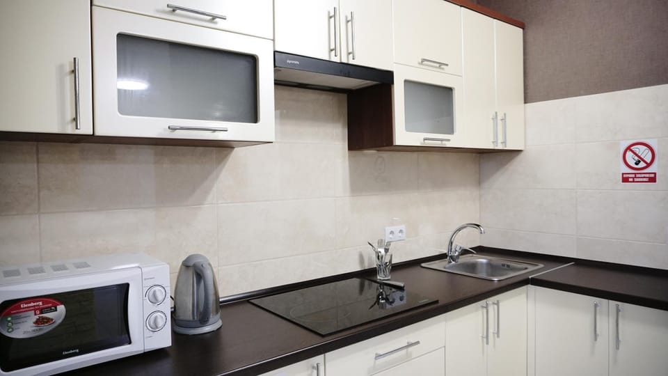 Kitchen or kitchenette, stove