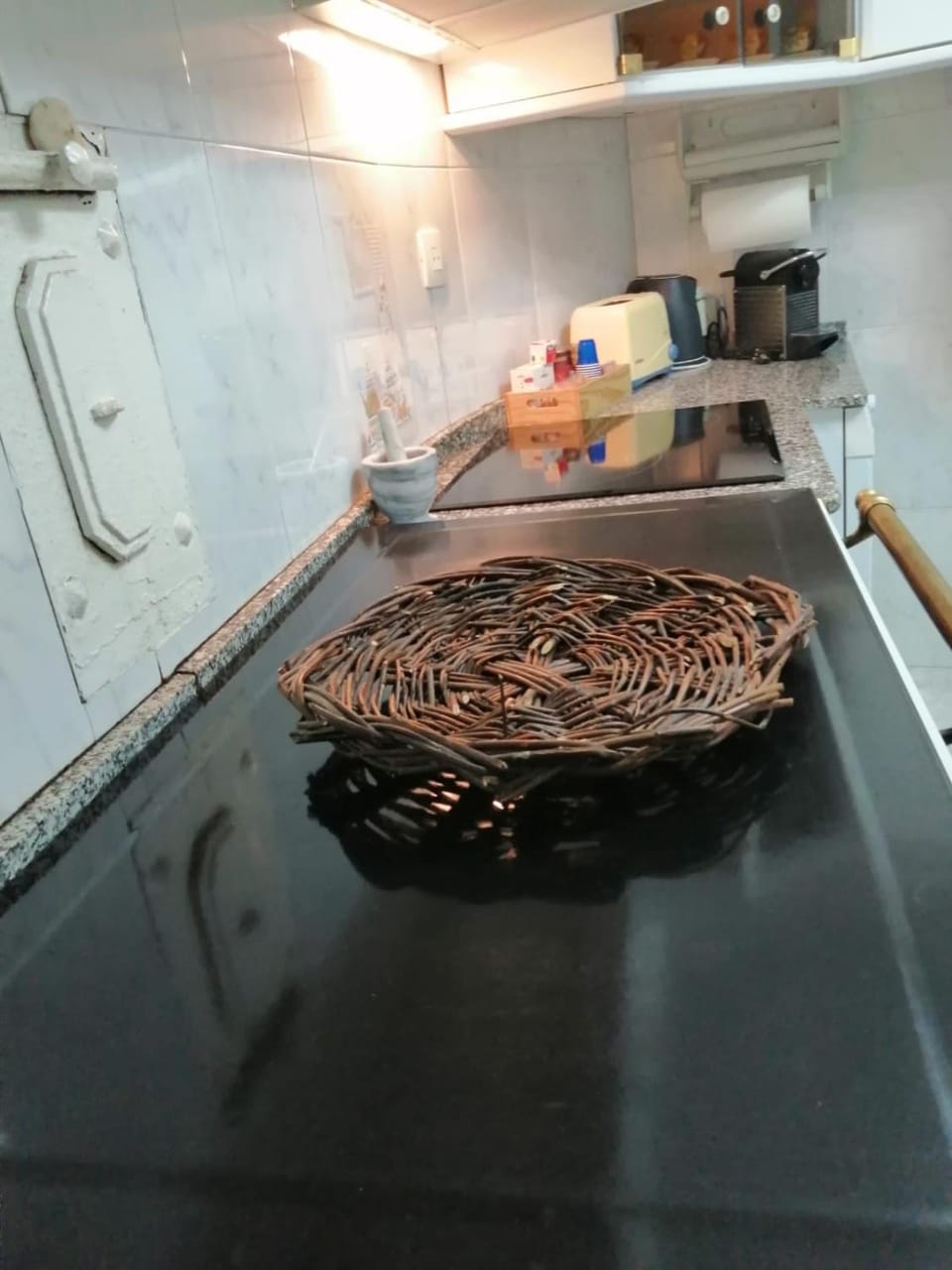 Kitchen or kitchenette, stove