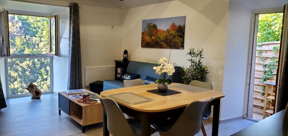 Living room, Seating area, Dining area, Garden view, Mountain view