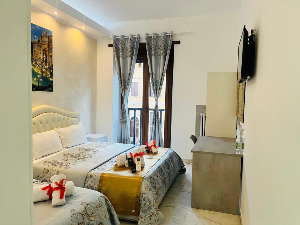 Bed, TV and multimedia, towels