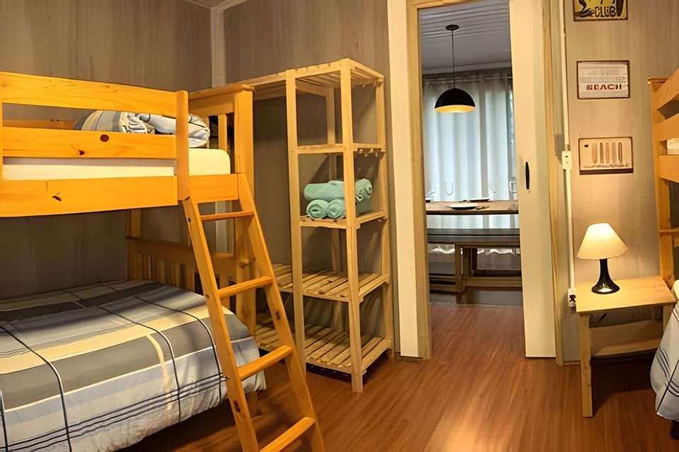 Bed, Photo of the whole room, Bedroom, bunk bed, towels, wardrobe