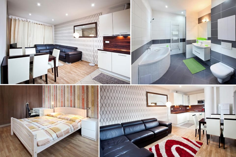 Shower, Bathroom, Coffee/tea facilities, Kitchen or kitchenette, Living room, Seating area, Dining area, Bedroom