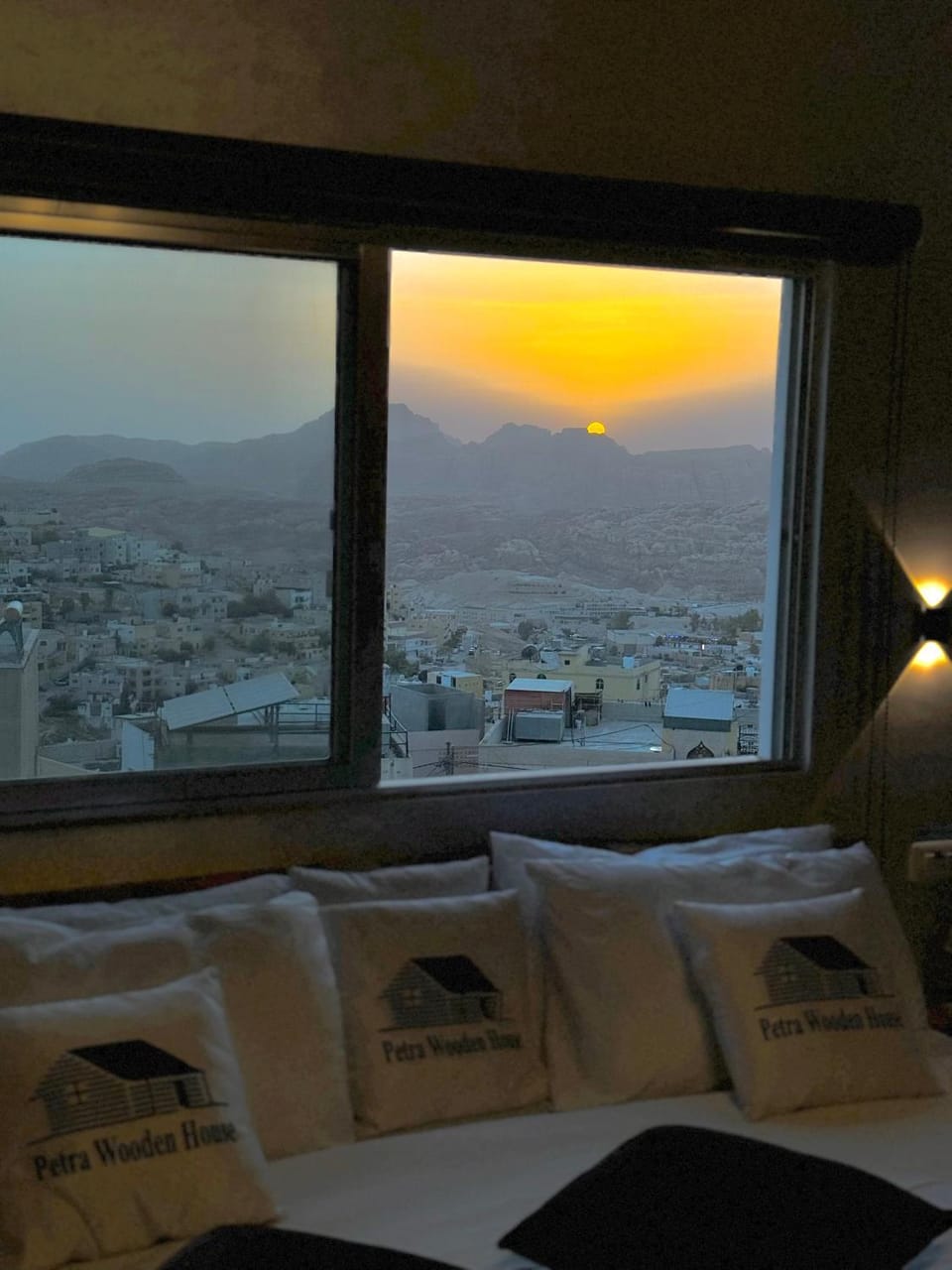 Bed, Natural landscape, Photo of the whole room, Bedroom, Mountain view, Sunset