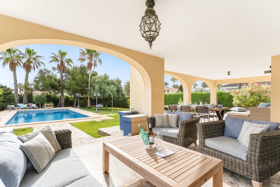 Property building, Living room, Swimming pool