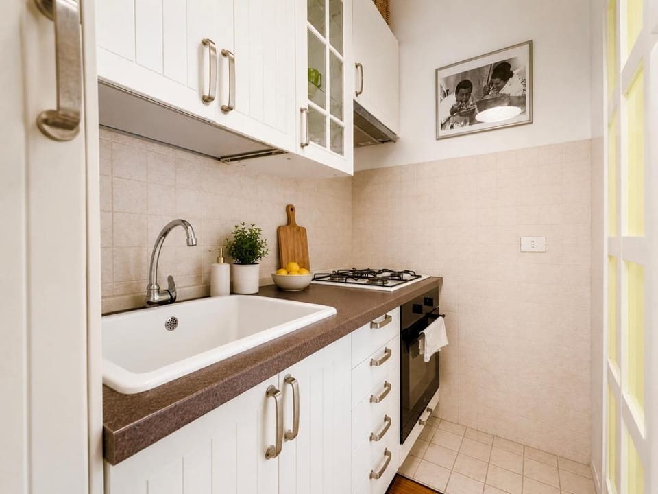 Kitchen or kitchenette, stove, kitchen