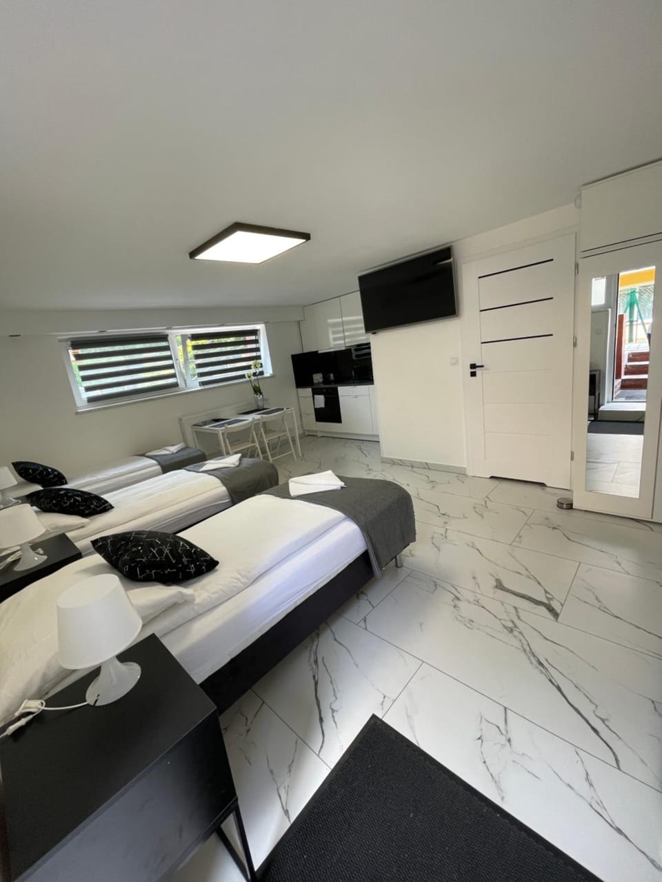 Bed, TV and multimedia, Kitchen or kitchenette, Living room, Photo of the whole room, Seating area, Bedroom