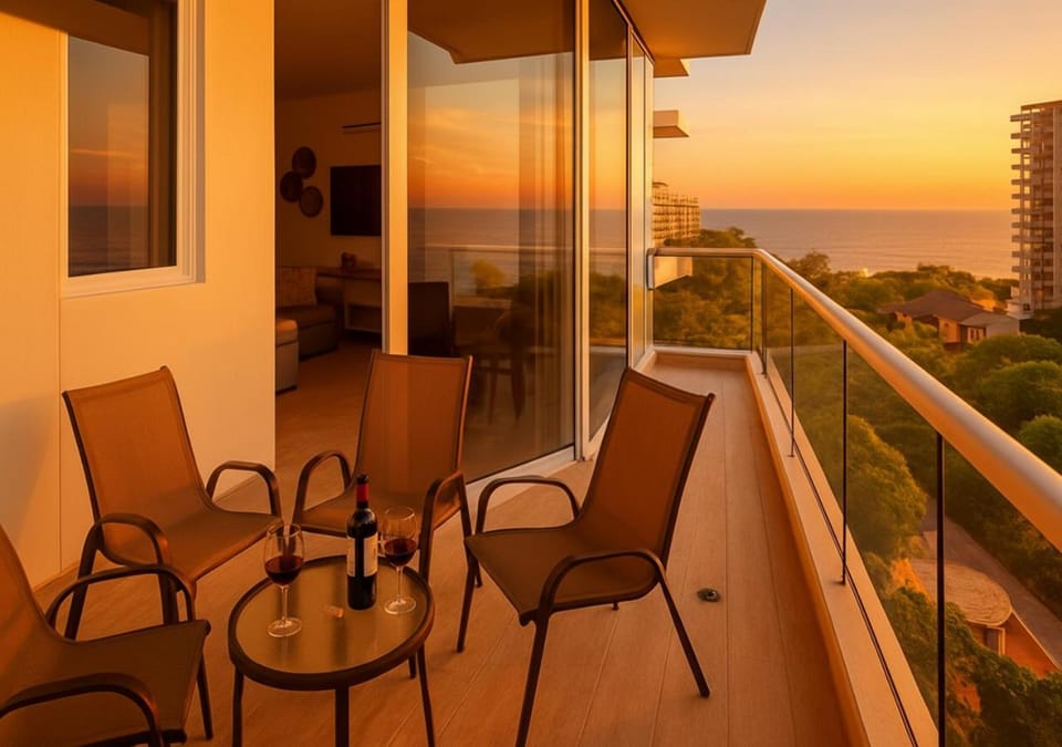 Natural landscape, Balcony/Terrace, Living room, Sea view, Sunset