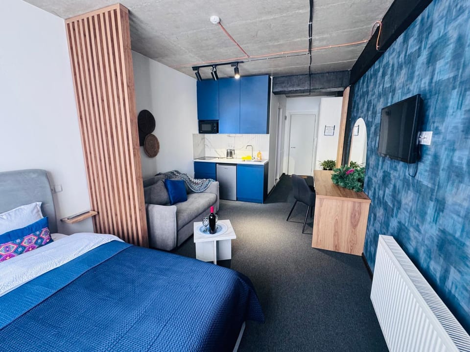Bed, TV and multimedia, Living room, Photo of the whole room, Seating area, Bedroom