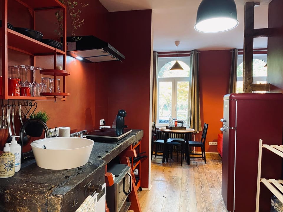 Kitchen or kitchenette, stove