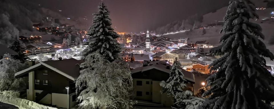 Night, Winter, City view, Mountain view