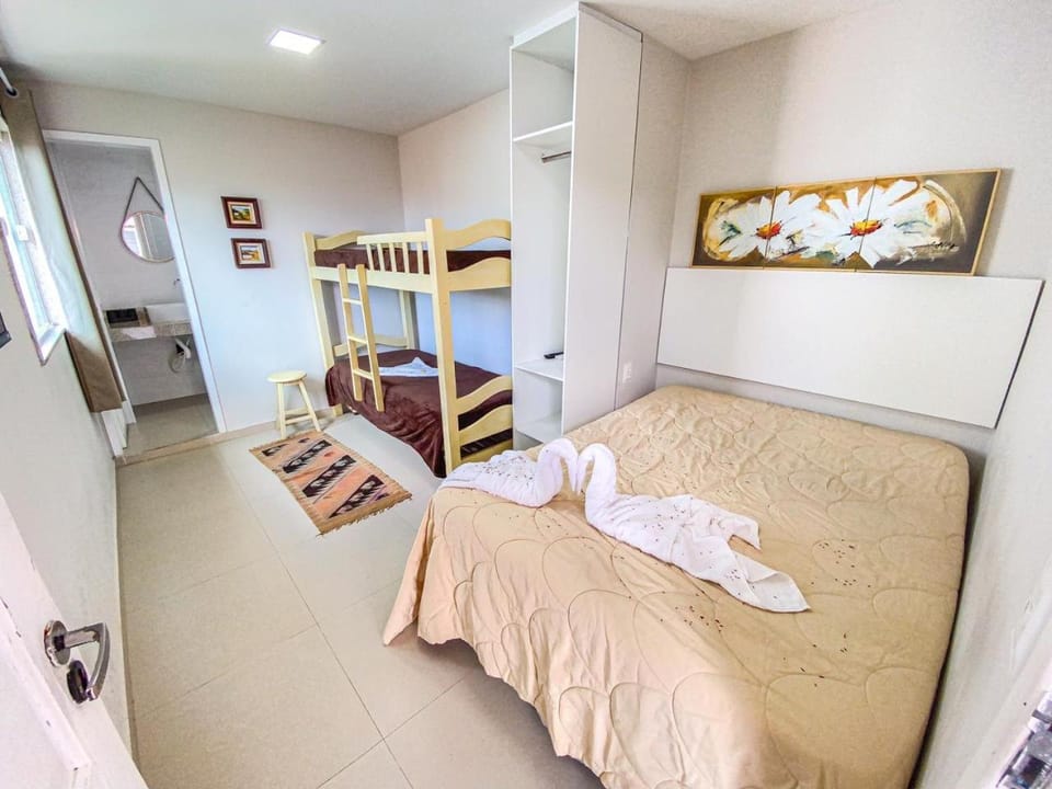 Bed, Photo of the whole room, Bedroom, bunk bed, towels, wardrobe