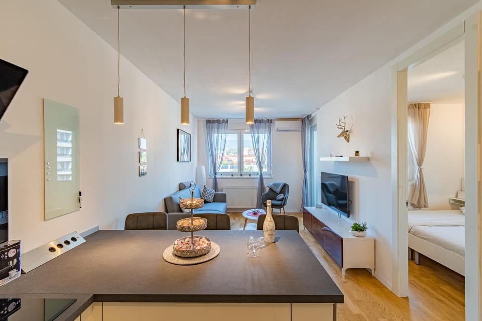 TV and multimedia, Kitchen or kitchenette, Living room, Photo of the whole room, Seating area