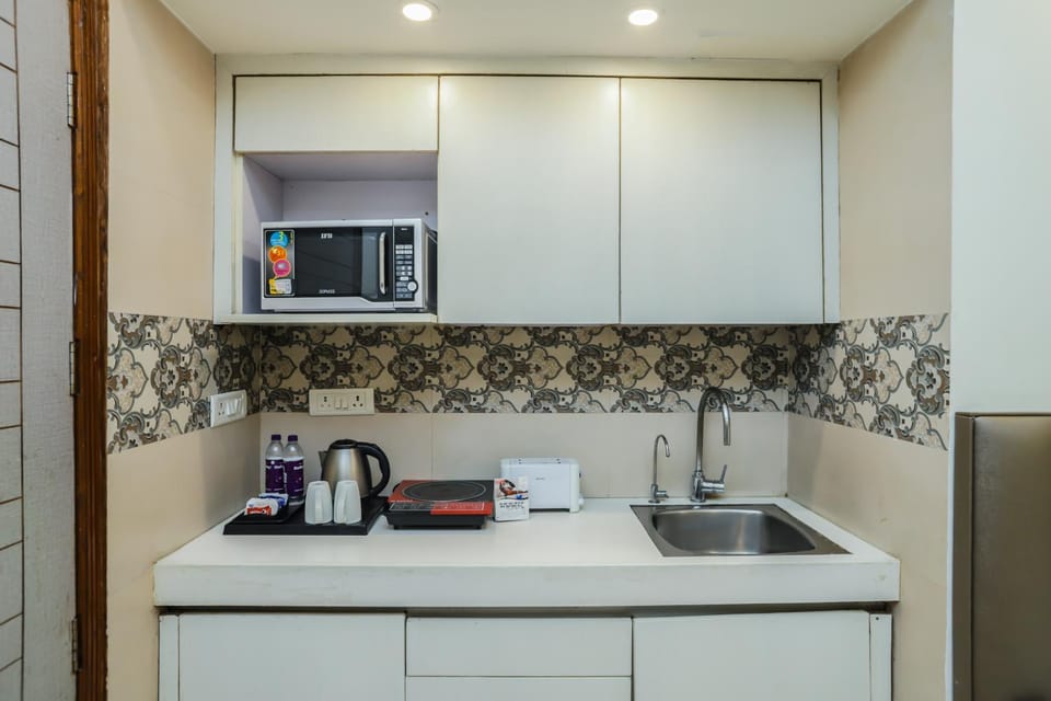 Kitchen or kitchenette, microwave