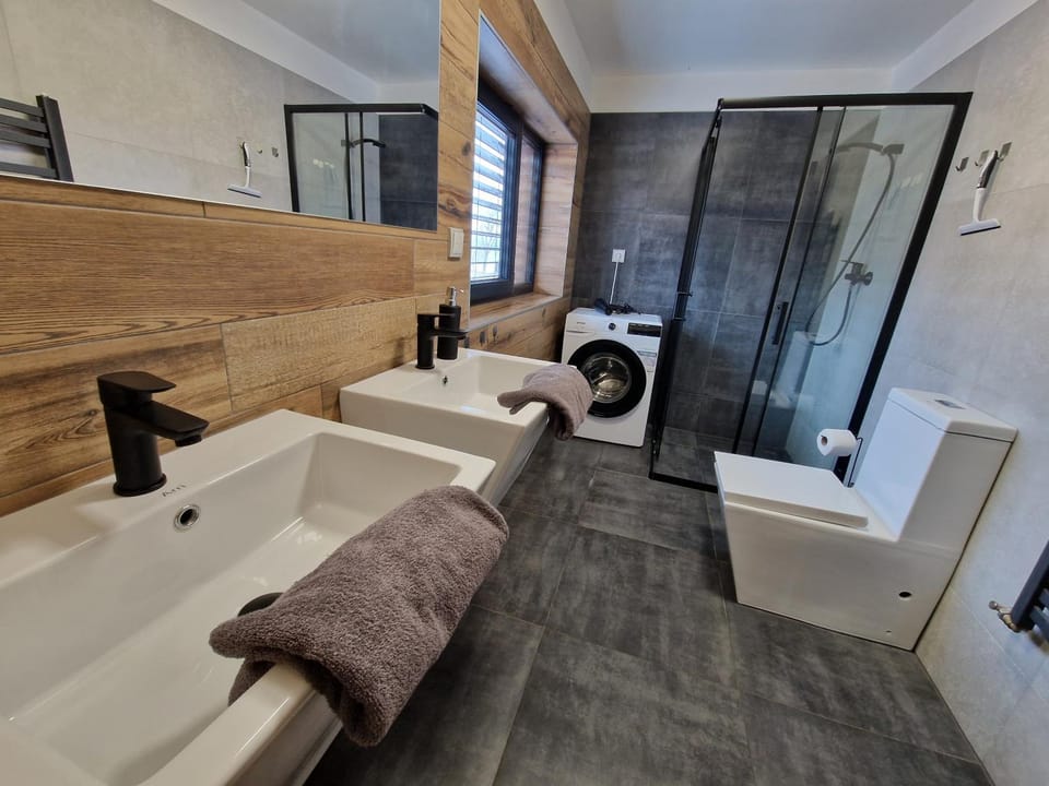 Toilet, Bathroom, towels, washing machine