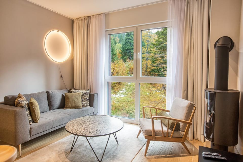 Living room, Seating area, Garden view