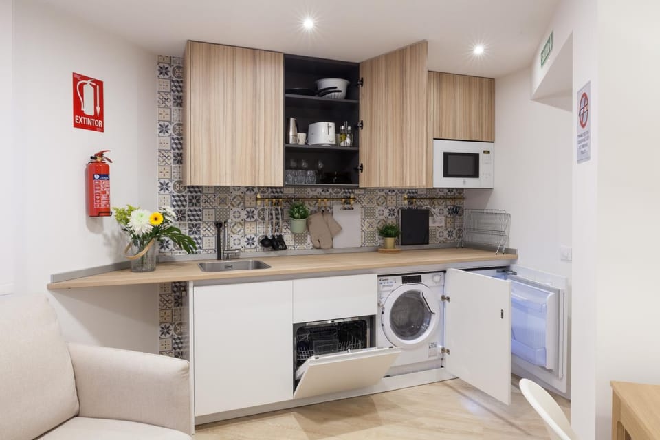 Kitchen or kitchenette, dishwasher, washing machine