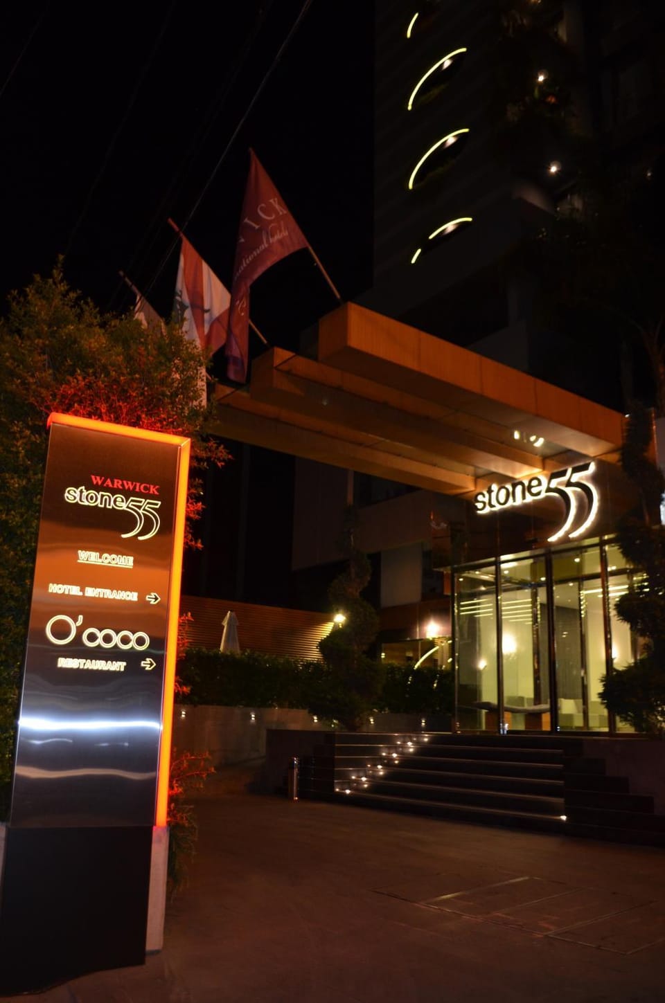 Facade/entrance, Night, Property logo or sign, Property logo or sign, On site